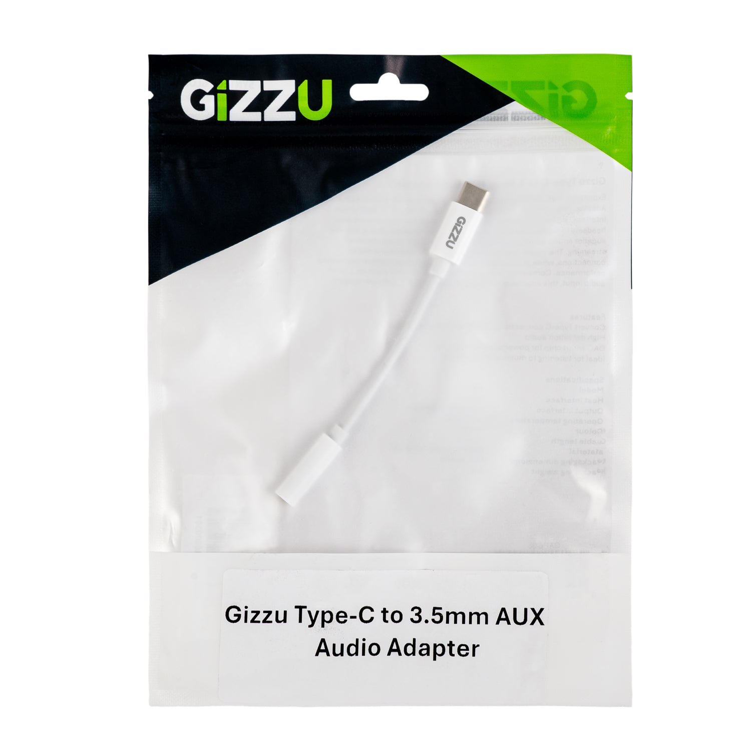 Gizzu USB Type-C to 3.5mm AUX Audio Adapter - White - Stellar Technologies