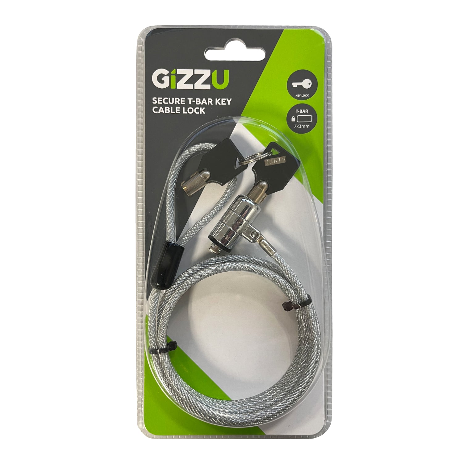 GIZZU 1.8m T-Bar Laptop Cable Lock Master Key Compatible - Stellar Technologies
