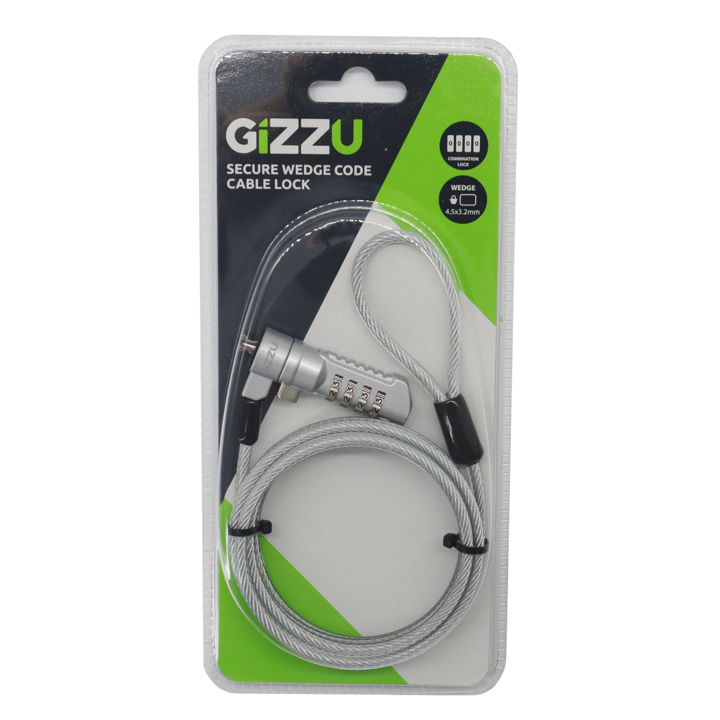 Gizzu Secure Wedge Code Cable Lock 1.8m - Stellar Technologies