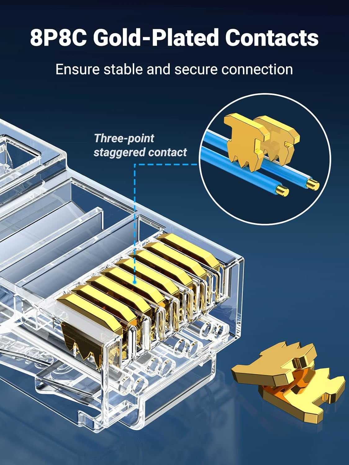 UGREEN Cat6 RJ45 Modular Plugs (50 Pcs)-Transparent with Gold Contacts - Stellar Technologies