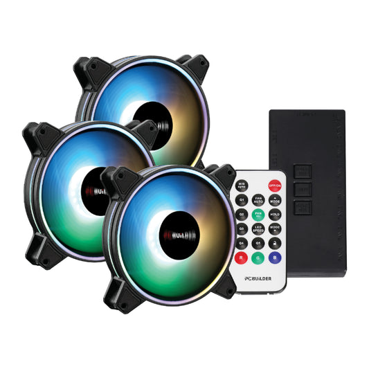 PCBuilder Tempest Chill Fan Kit 3x120MM Dual Glow ARGB Fan + Controller + RF Remote - Stellar Technologies