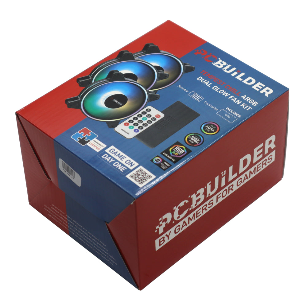 PCBuilder Tempest Chill Fan Kit 3x120MM Dual Glow ARGB Fan + Controller + RF Remote - Stellar Technologies