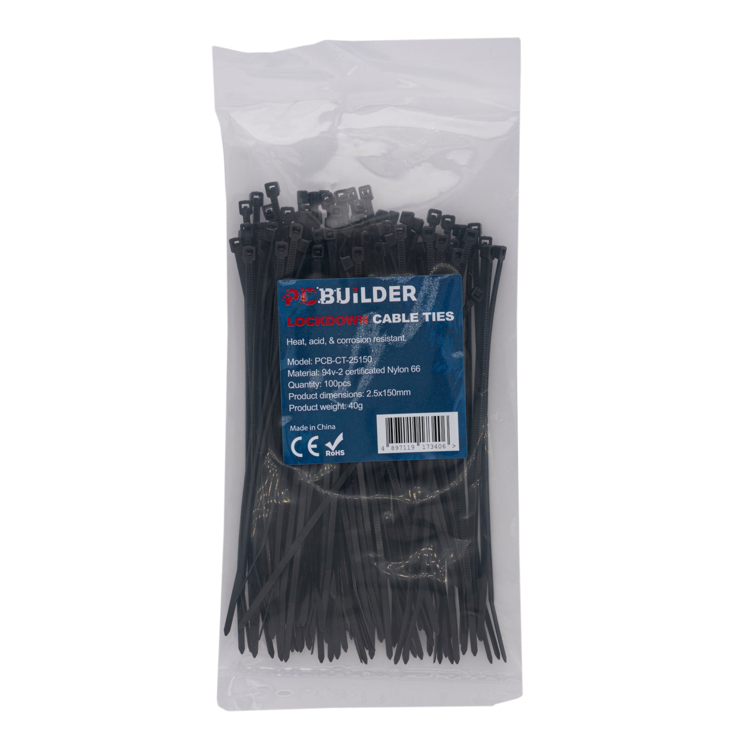 PCBuilder LOCKDOWN 150mm Cable Ties (100 pcs) - Black - Stellar Technologies