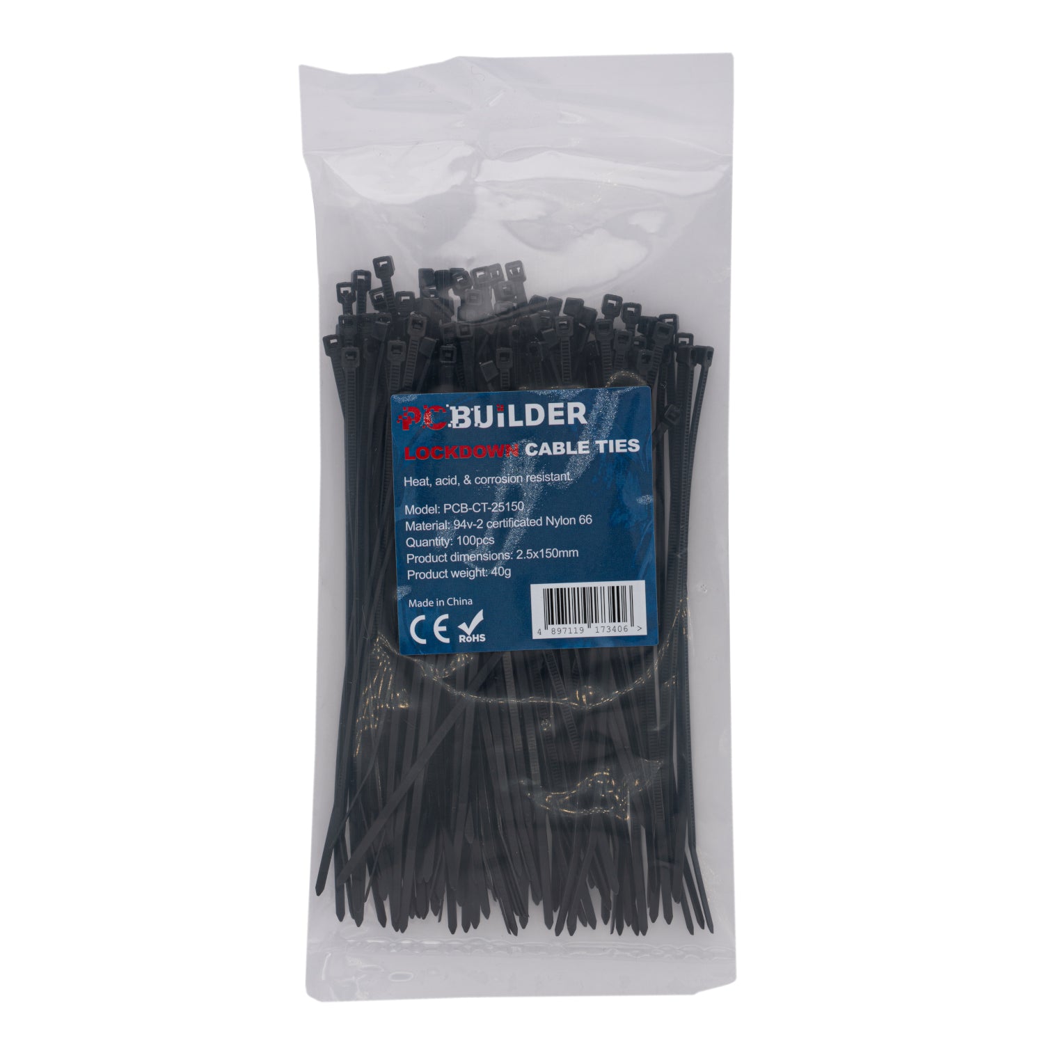 PCBuilder LOCKDOWN 150mm Cable Ties (100 pcs) - Black - Stellar Technologies