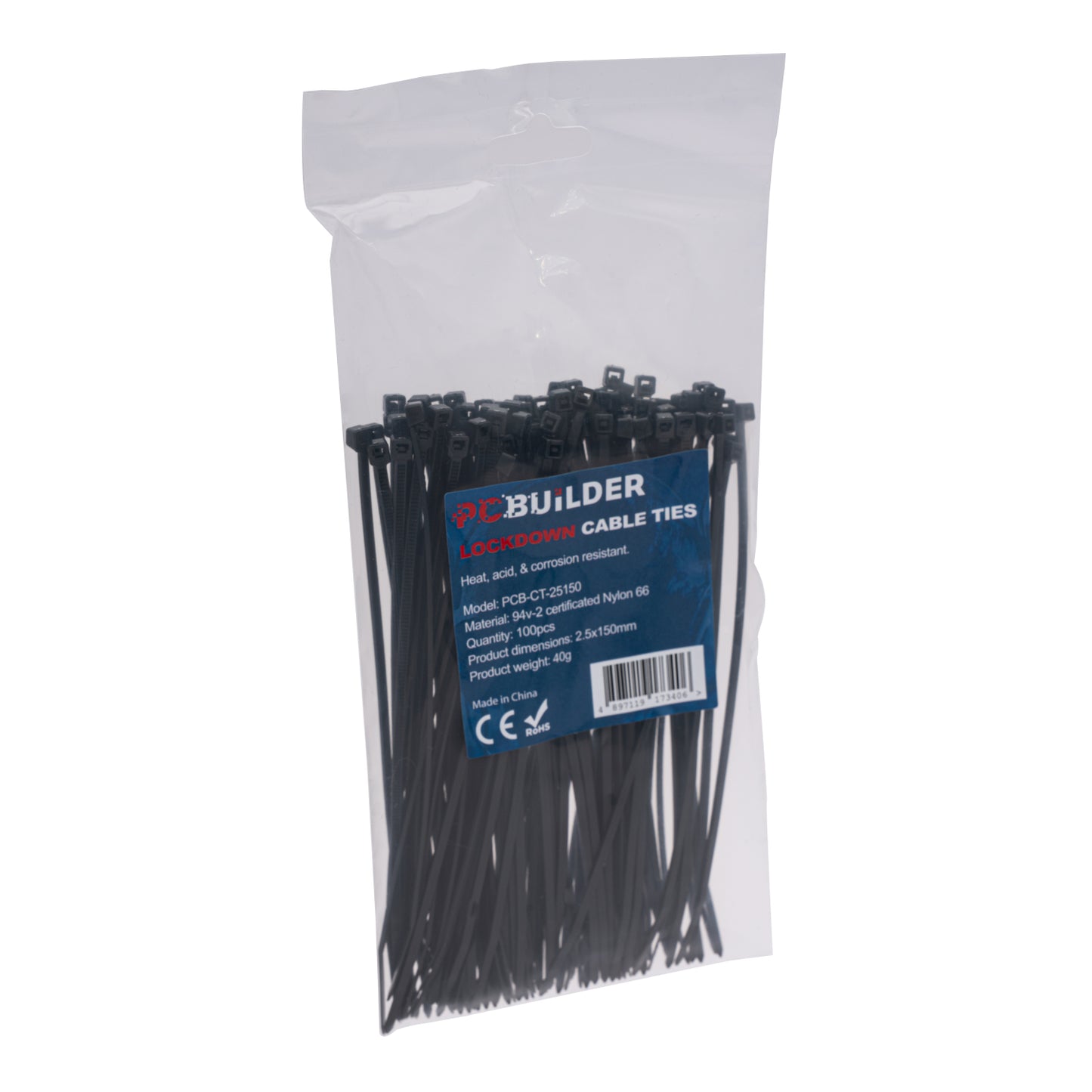 PCBuilder LOCKDOWN 150mm Cable Ties (100 pcs) - Black - Stellar Technologies