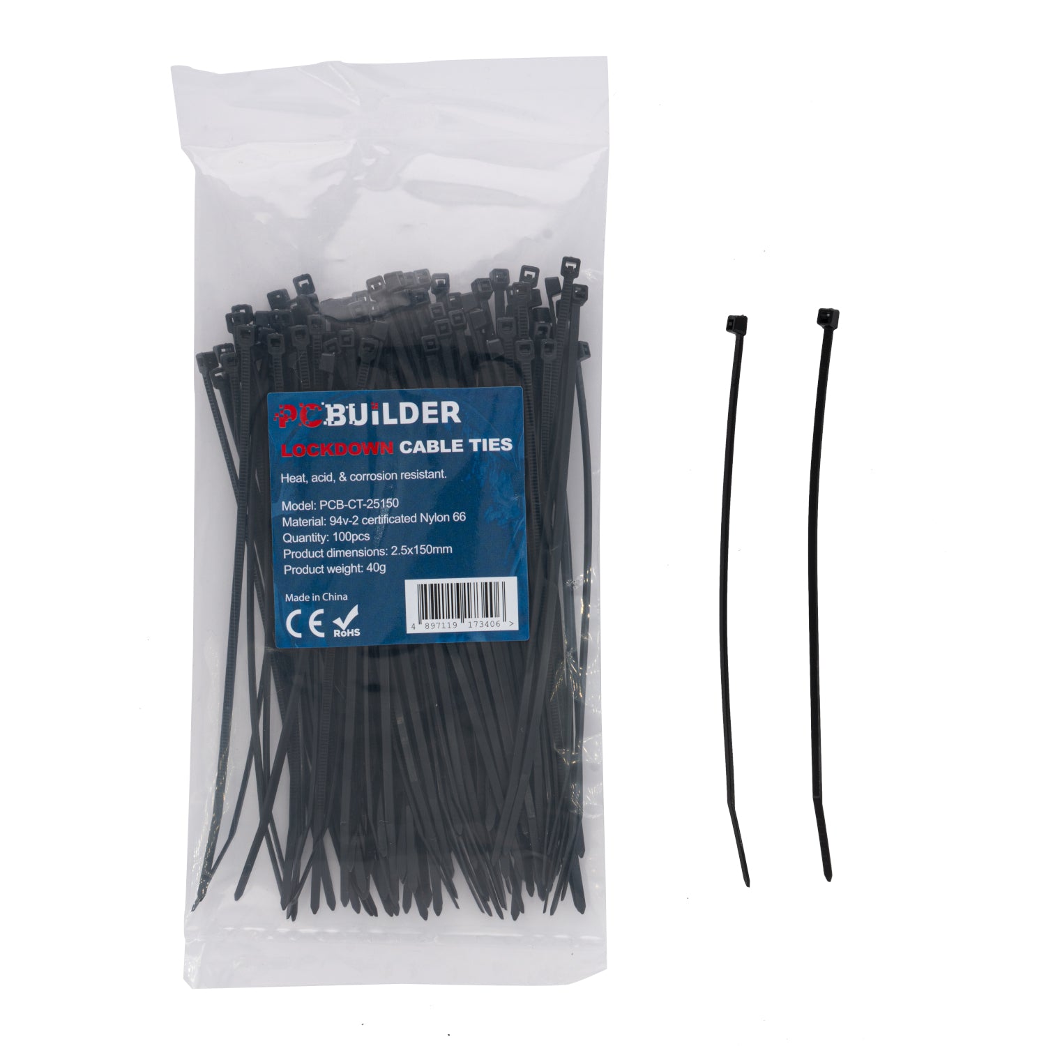 PCBuilder LOCKDOWN 150mm Cable Ties (100 pcs) - Black - Stellar Technologies
