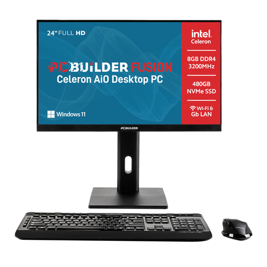 PCBuilder FUSION 24" Intel Celeron G6900 Windows 11 AiO Desktop PC - Stellar Technologies