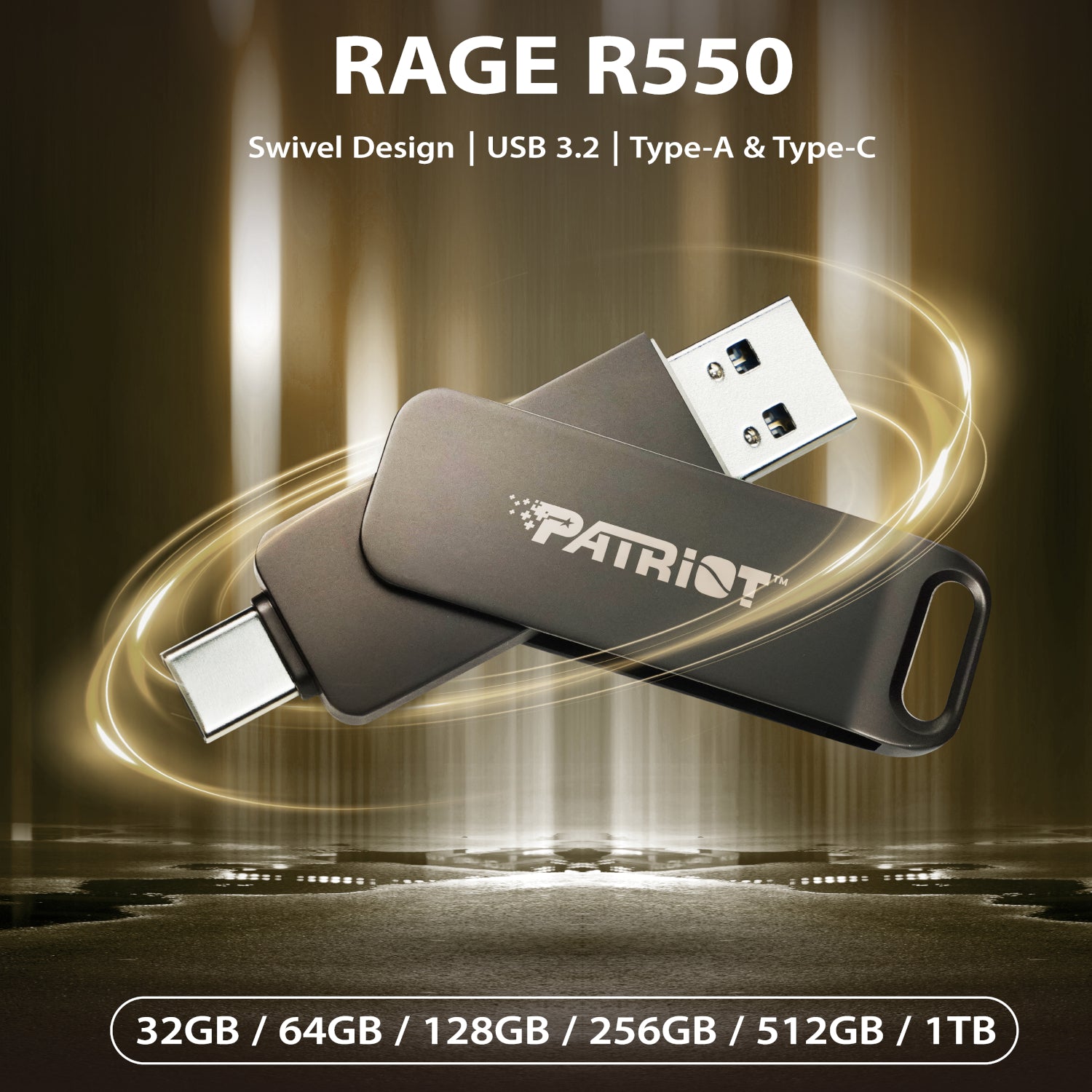 Patriot Rage R550 64GB USB3.2 Swing Type A to Type-C Flash Drive - Stellar Technologies
