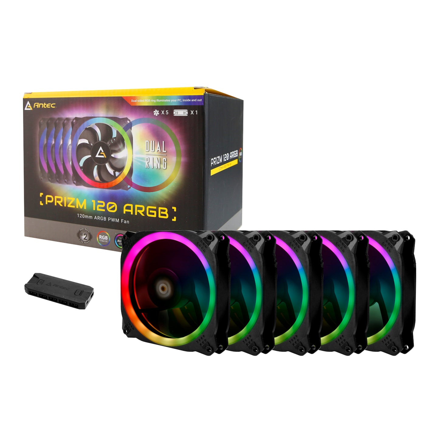 Antec Prizm 120 ARGB Case Fan 5 Pack + Controller - Black - Stellar Technologies