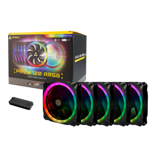 Antec Prizm 120 ARGB Case Fan 5 Pack + Controller - Black - Stellar Technologies