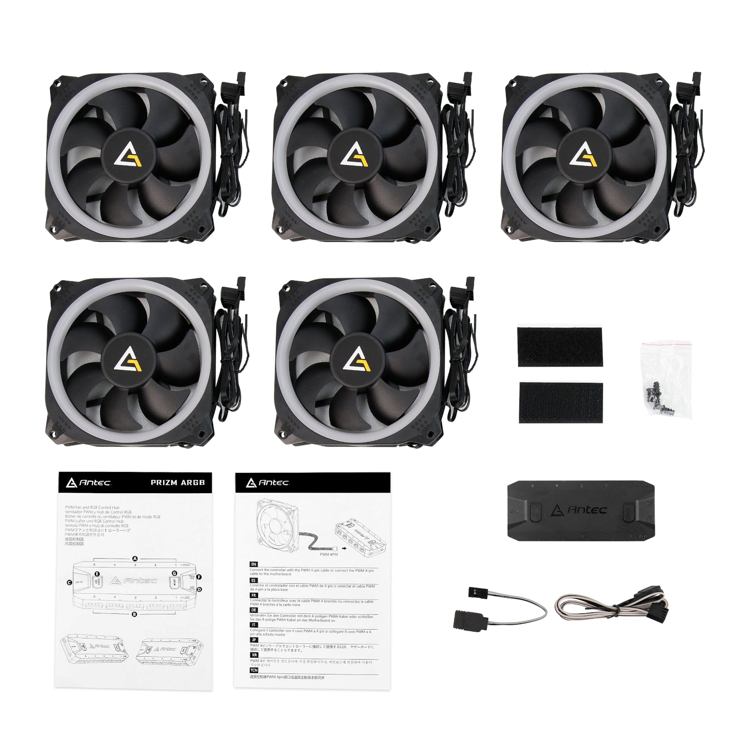 Antec Prizm 120 ARGB Case Fan 5 Pack + Controller - Black - Stellar Technologies