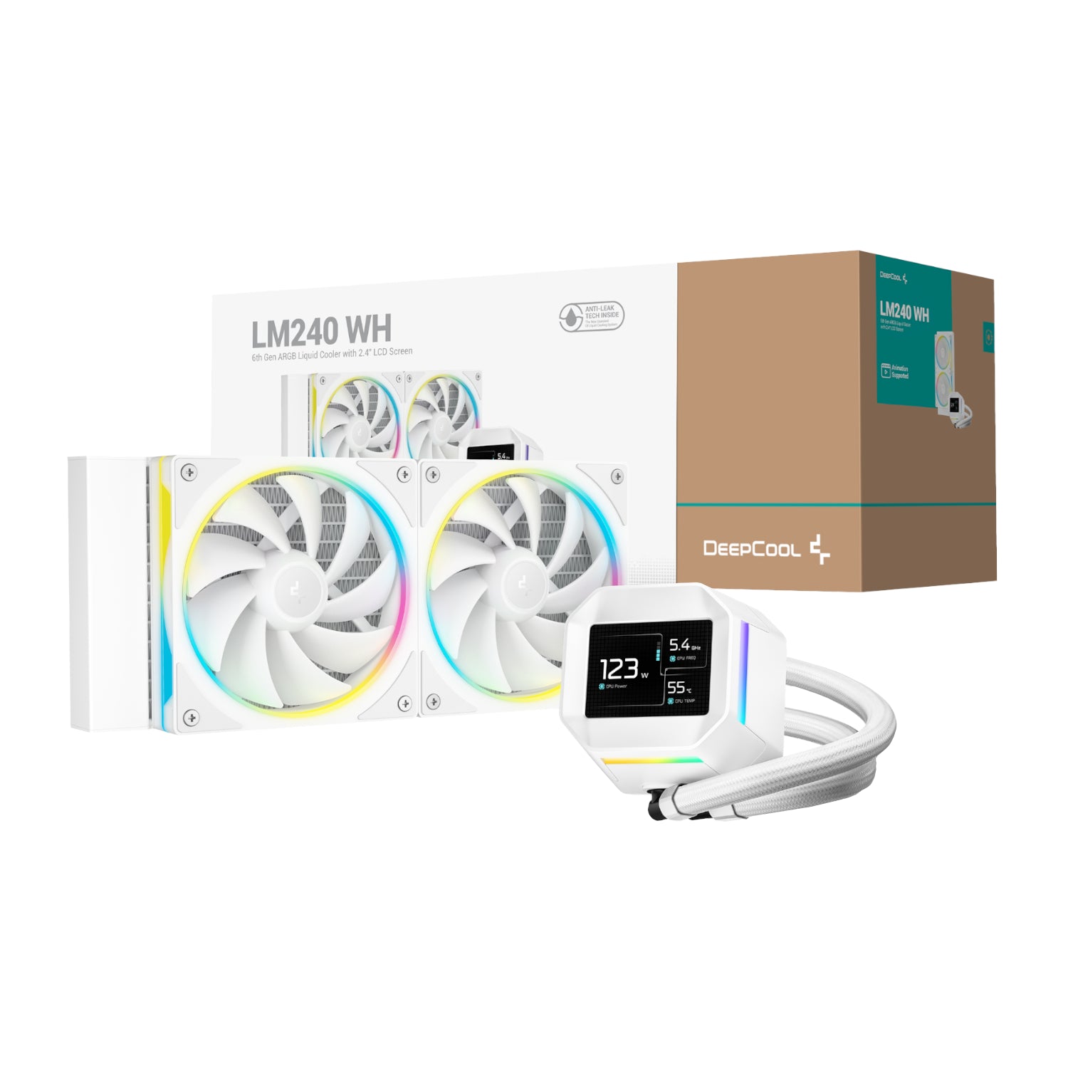 DeepCool LM240 ARGB 240mm AiO CPU Liquid Cooler - White - Stellar Technologies