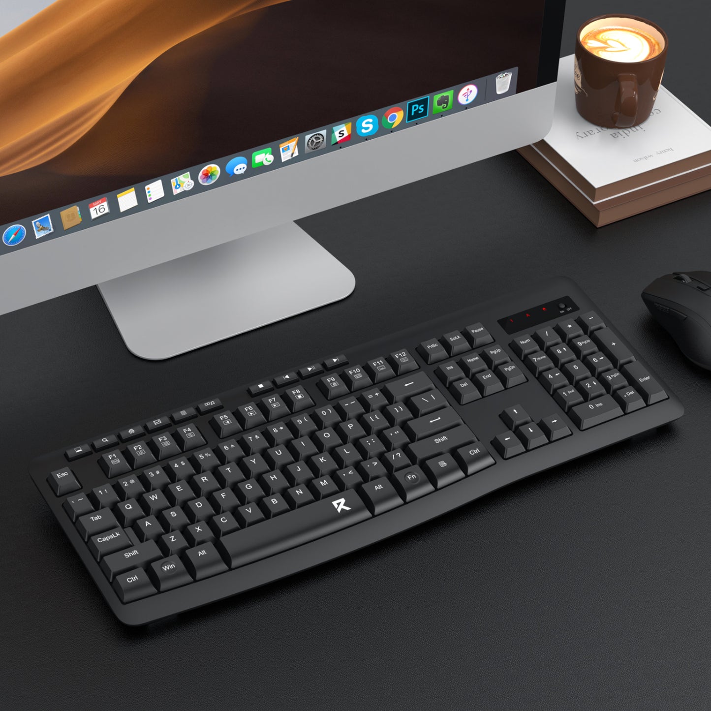 Redragon BK-7367 Full-size Ergonomic Wireless Membrane Office Keyboard - Black - Stellar Technologies