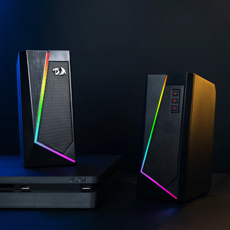 REDRAGON 2.0 Satellite Speaker ANVIL 2 x 3W RGB USB|Aux Gaming Speaker - Black - Stellar Technologies