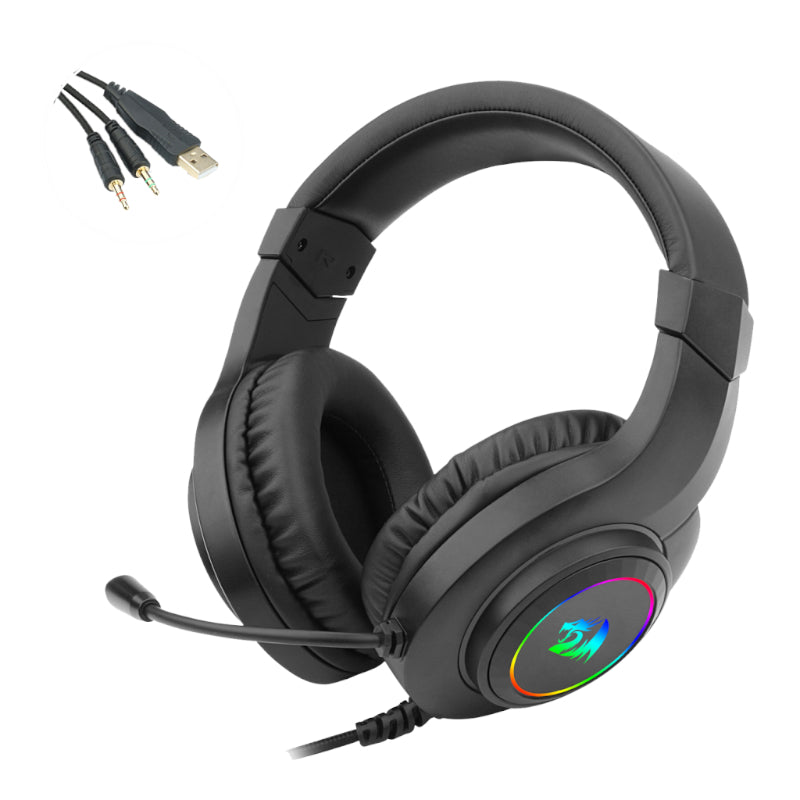 REDRAGON Over-Ear HYLAS Aux (Mic and Headset)|USB (Power Only) RGB Gaming Headset - Black - Stellar Technologies