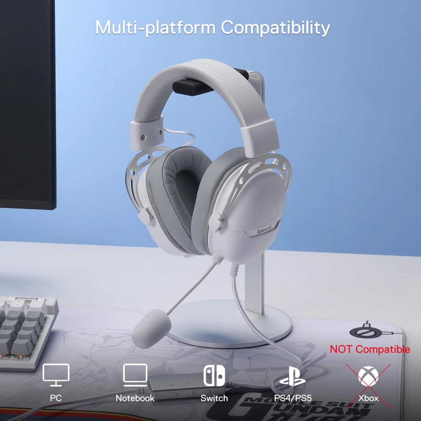 REDRAGON Over-Ear AURORA Gaming Headset - White - Stellar Technologies