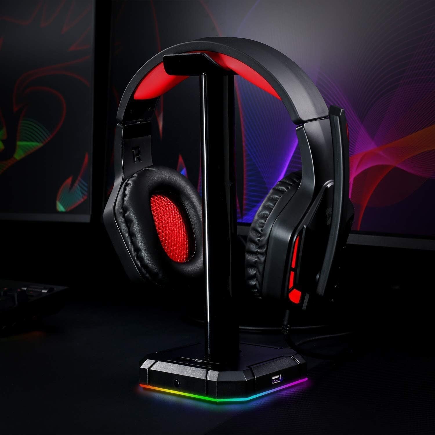Redragon HA300 Scepter Pro RGB Headset Stand with USB Hub (4 x USB 2.0, RGB Lighting) - Stellar Technologies