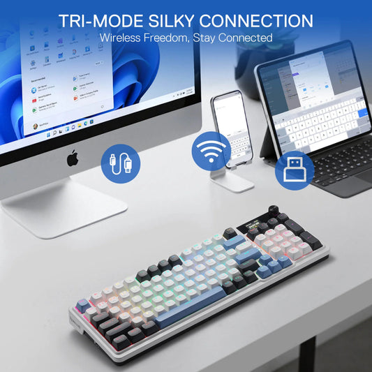 Redragon K719WGB GALATIN RGB PRO Full sized Wireless Gaming Keyboard - White - Stellar Technologies