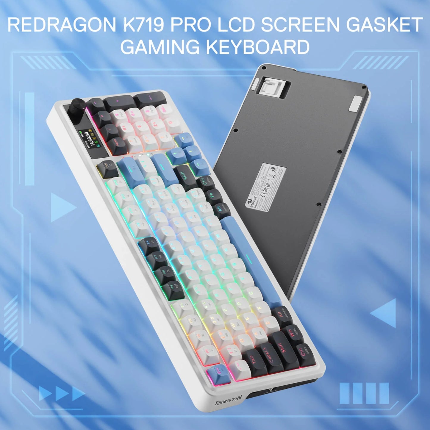 Redragon K719WGB GALATIN RGB PRO Full sized Wireless Gaming Keyboard - White - Stellar Technologies