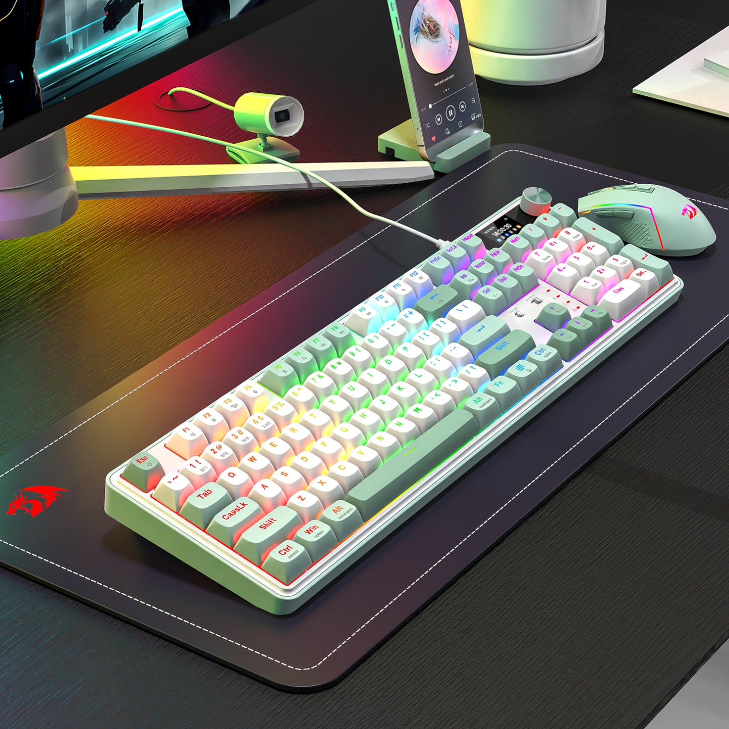 Redragon WYVERN K761 Pro Full-size RGB Wireless Mechanical Gaming Keyboard - White/Green - Stellar Technologies