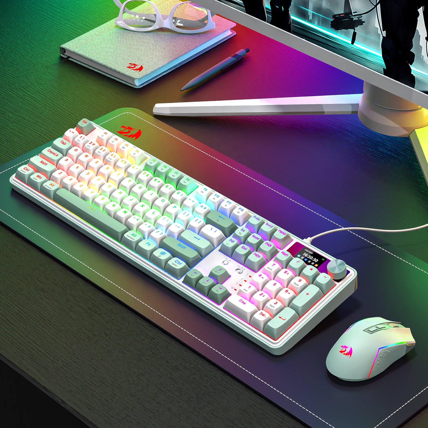 Redragon WYVERN K761 Pro Full-size RGB Wireless Mechanical Gaming Keyboard - White/Green - Stellar Technologies