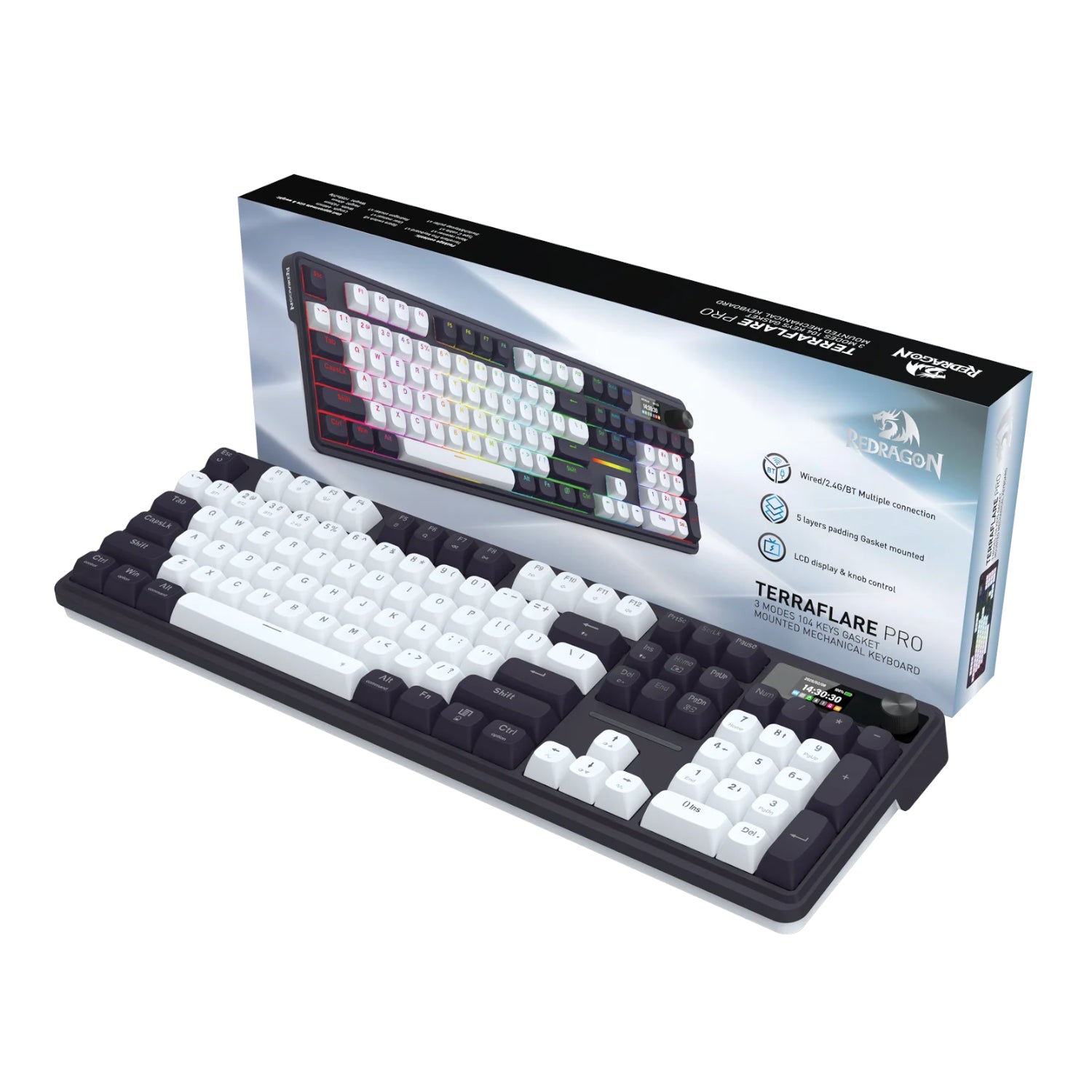 Redragon K762WB-RGB-PRO LCD Full-size Gasket Mechanical Keyboard - Black - Stellar Technologies