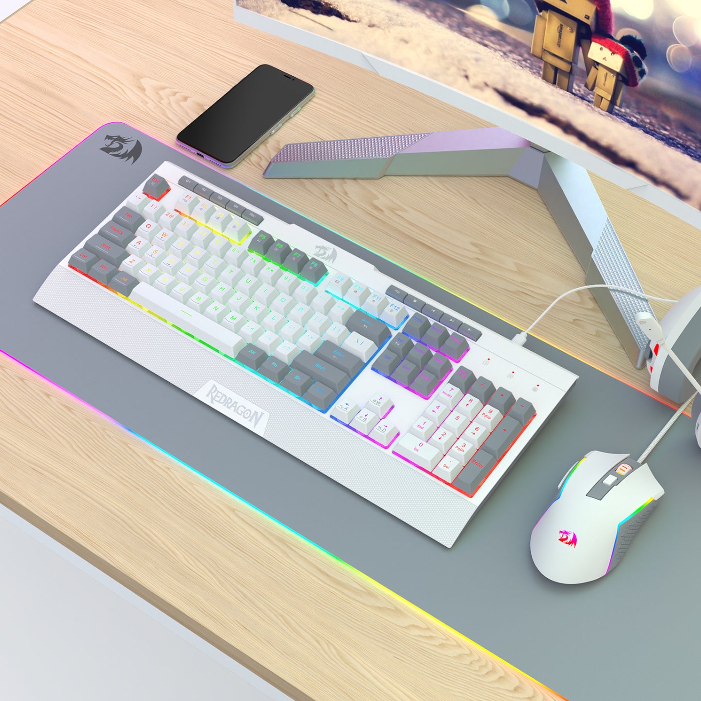 Redragon S151 Wired RGB Gaming Keyboard and Mouse Combo - White and Grey - Stellar Technologies