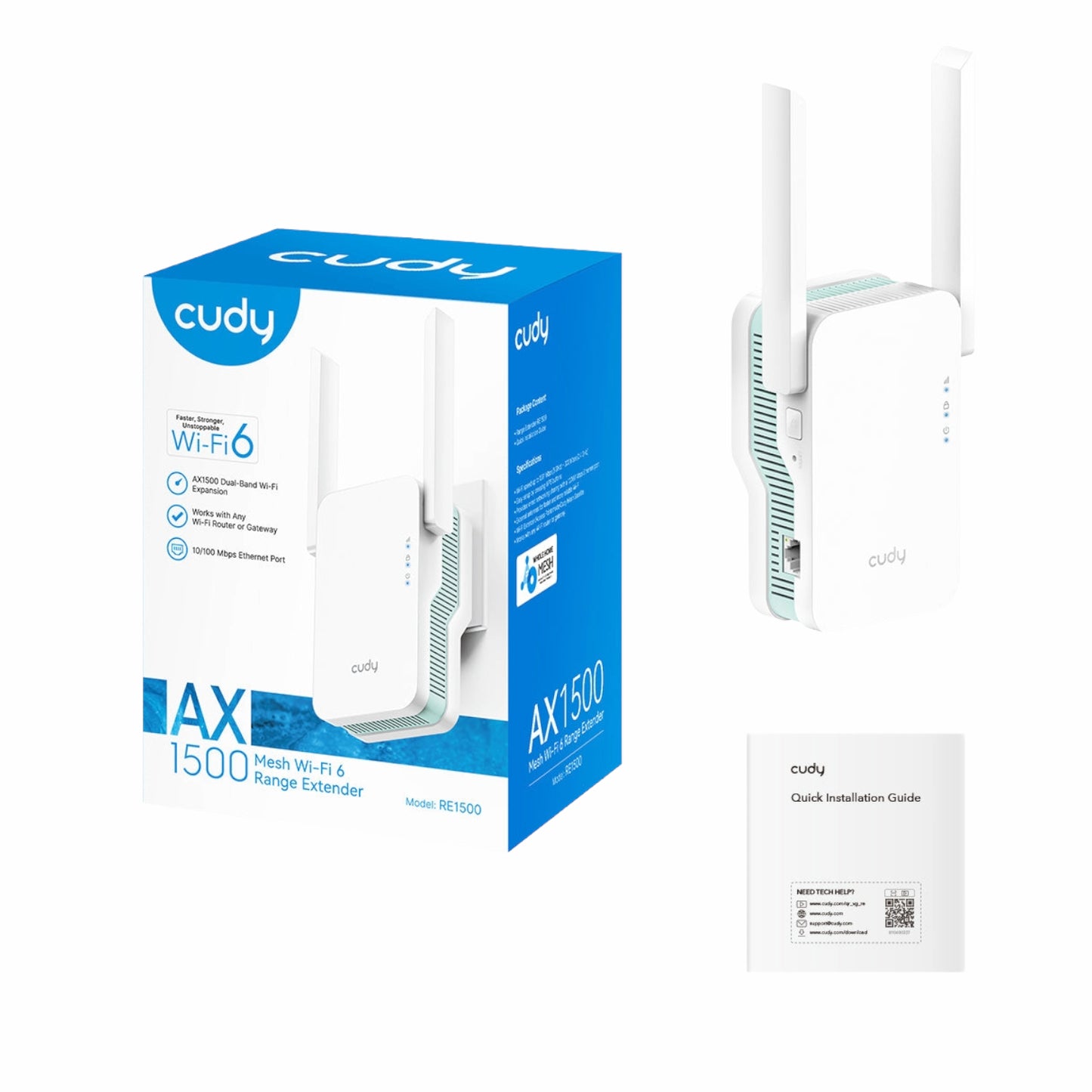 Cudy AX1500 Dual-Band Wi-Fi 6 Range Extender (Wall Plug)-White - Stellar Technologies