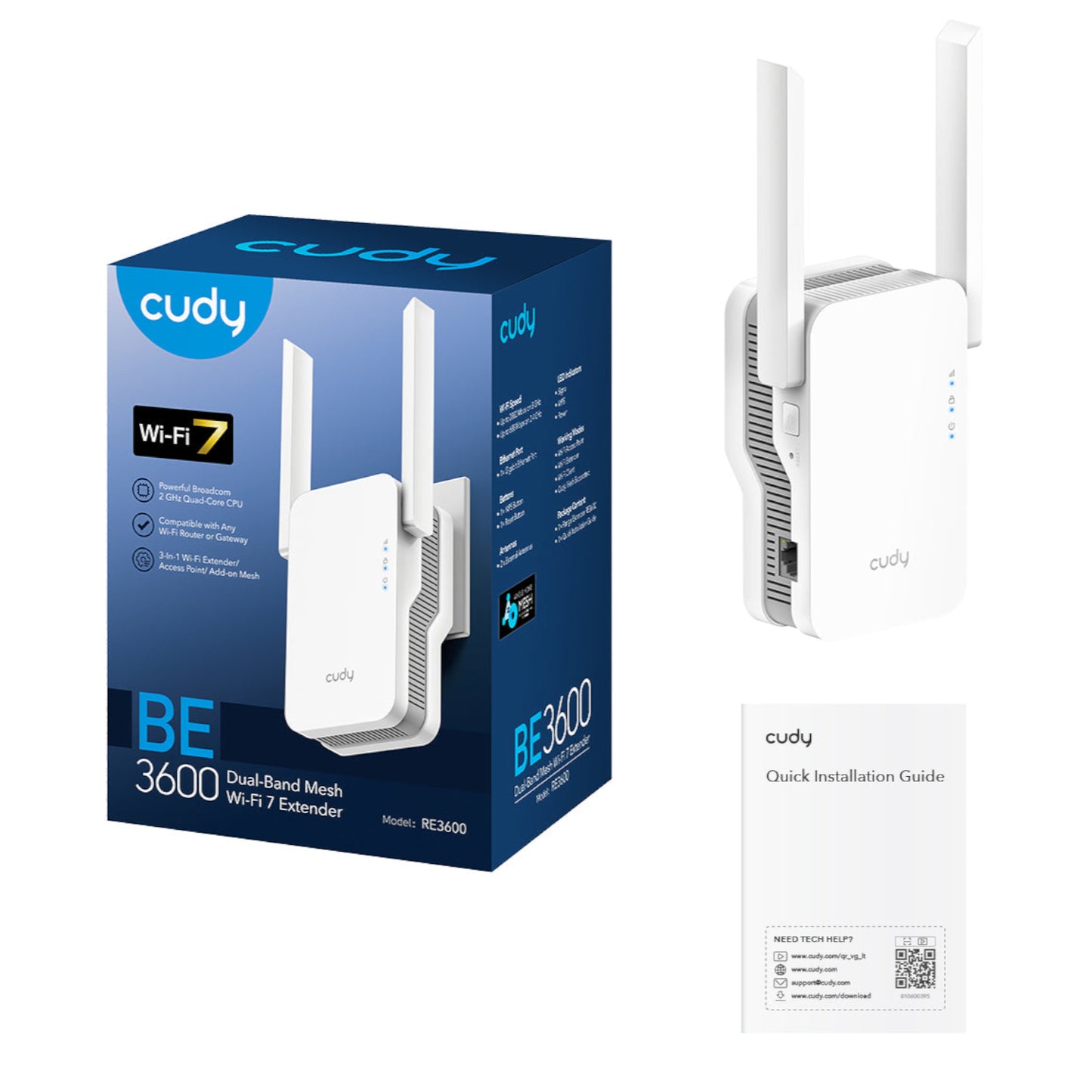 Cudy BE3600 Dual-Band Wi-Fi 7 Mesh Range Extender (Wall Plug) - White - Stellar Technologies