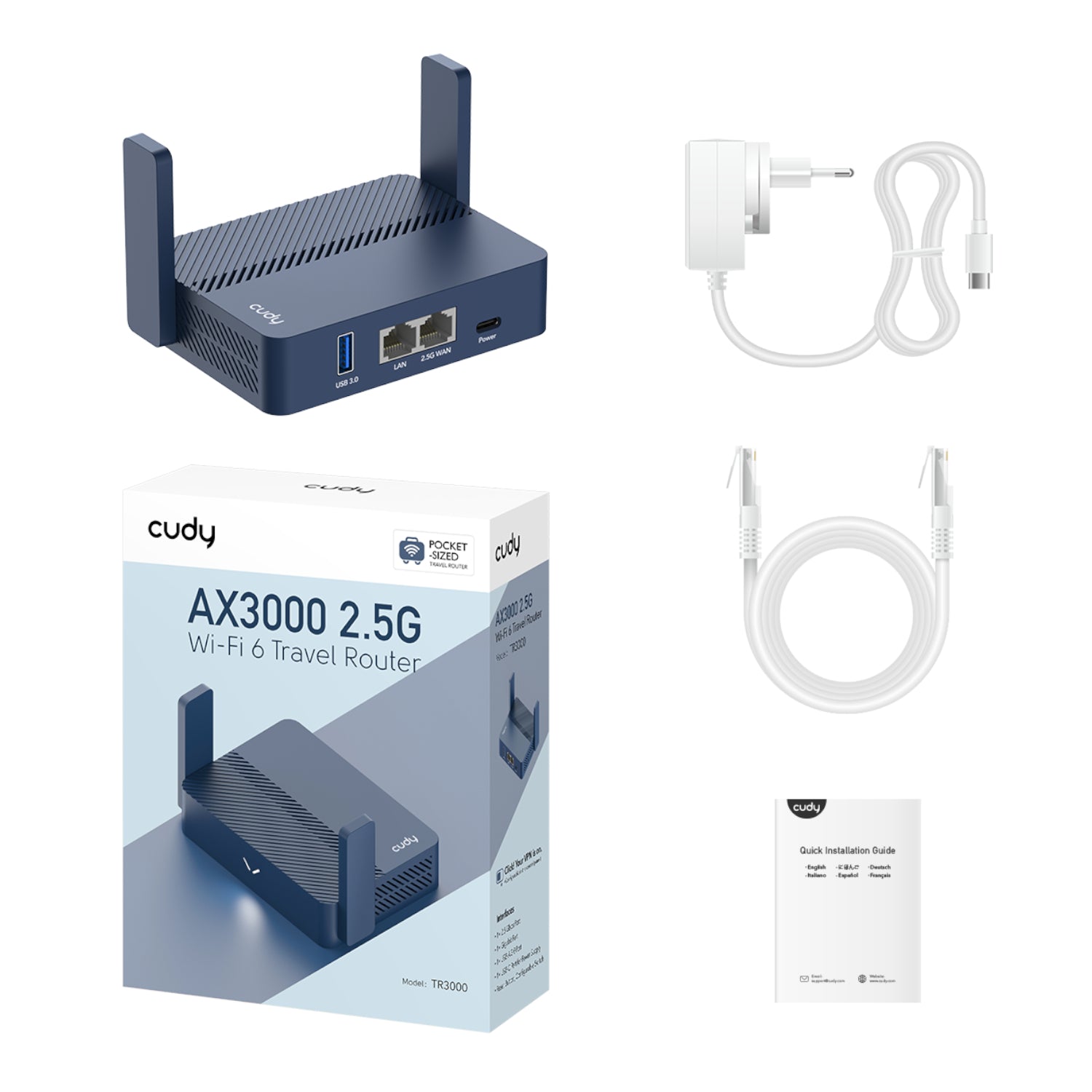 Cudy AX3000 2.5G Wi-Fi 6 Mini VPN Travel Router - Navy Blue - Stellar Technologies