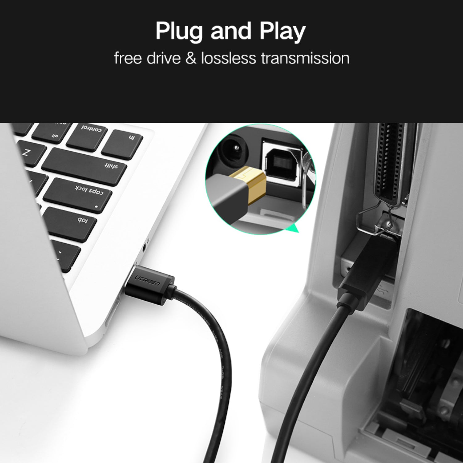 UGREEN US210 USB-A Printer Cable 2M - Black - Stellar Technologies