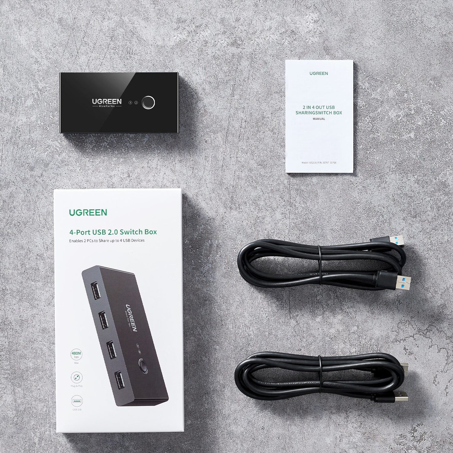 UGREEN USB 2.0 4-Port Switch Box, with 1.5m USB Cables - Stellar Technologies