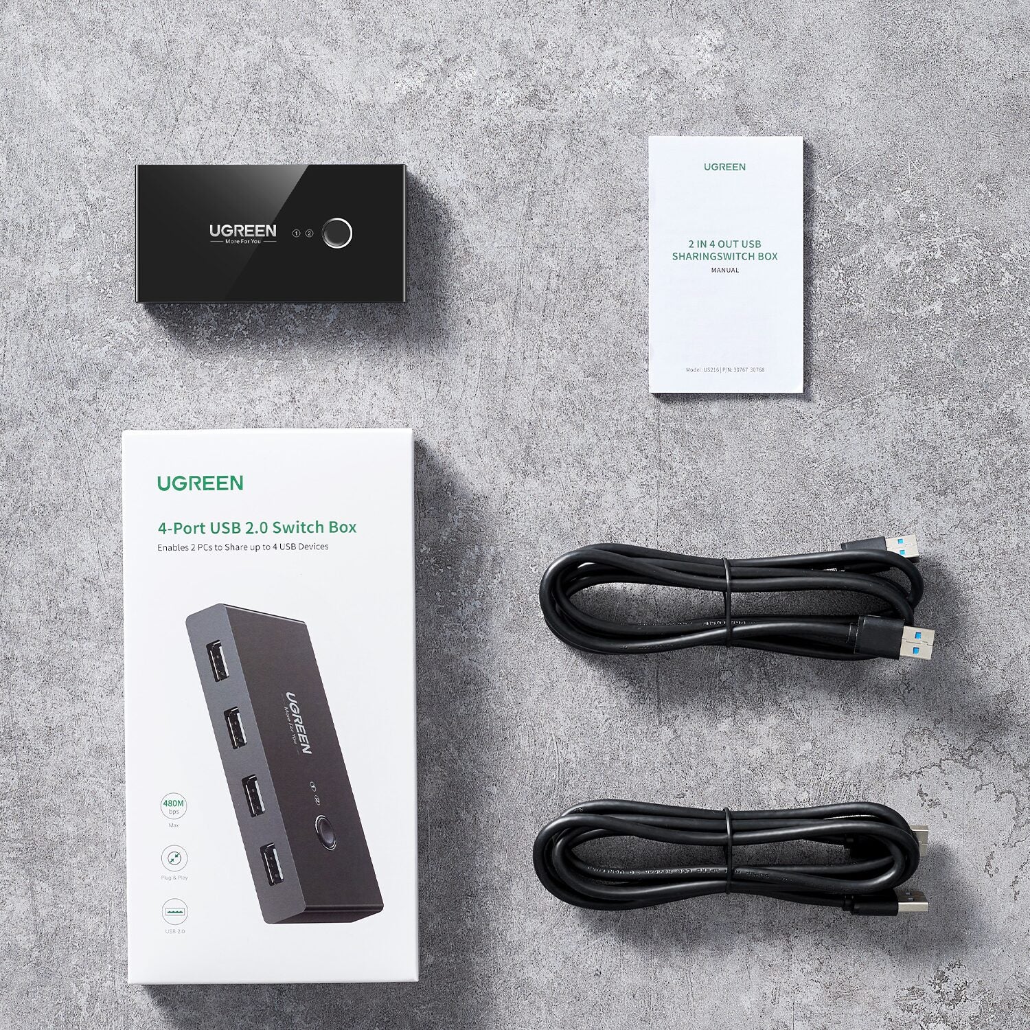 UGREEN USB 2.0 4-Port Switch Box, with 1.5m USB Cables - Stellar Technologies