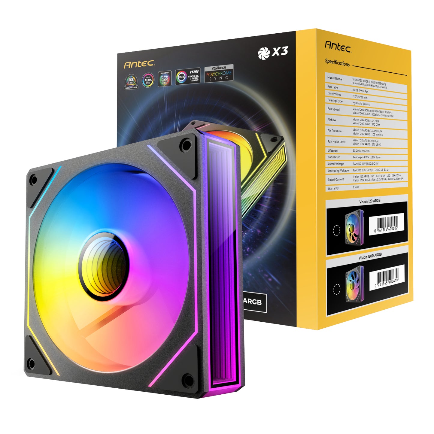 Antec VISION PWM 120mm ARGB Infinity Mirror Case Fan 3 Pack Black - Stellar Technologies