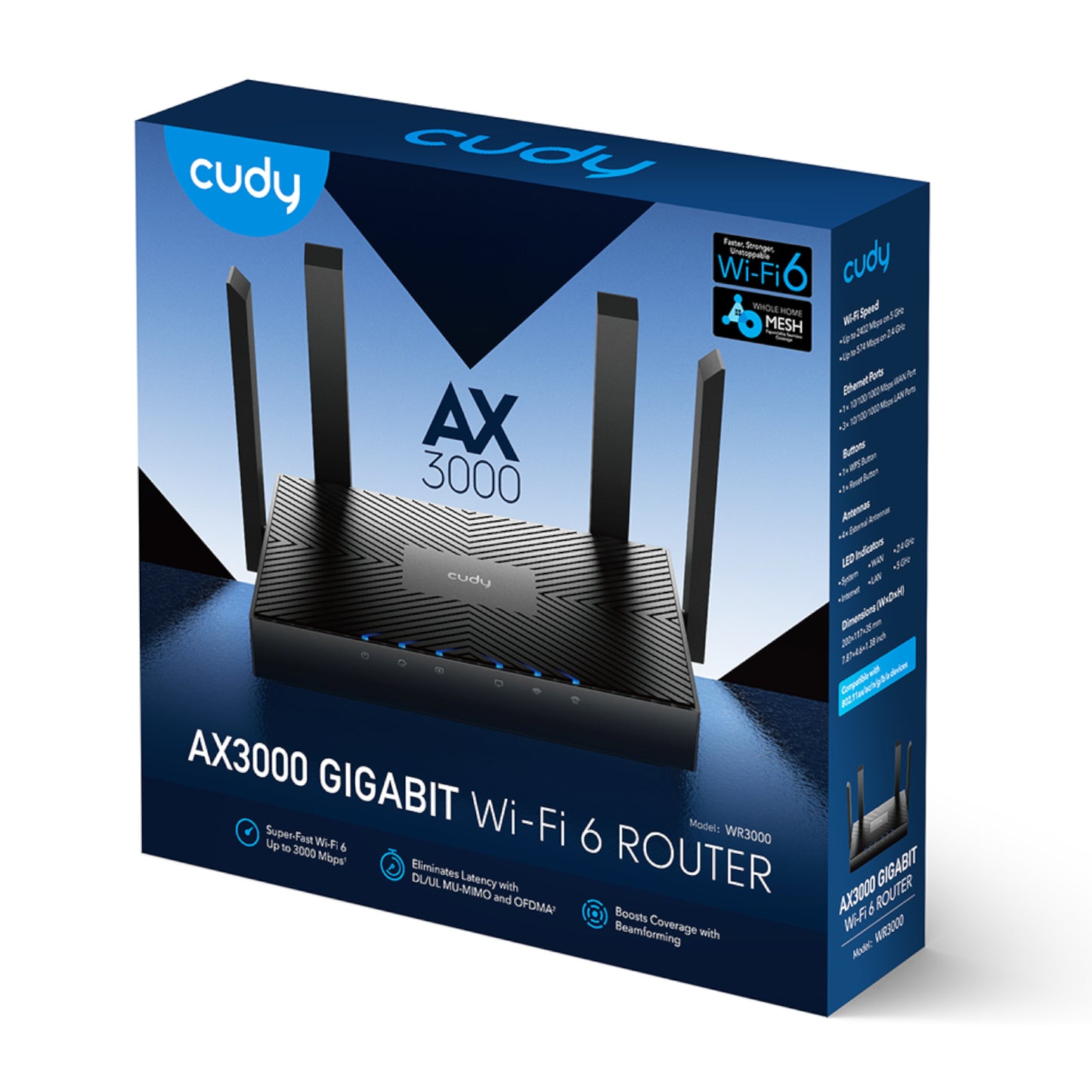 Cudy AX3000 5-Port Gigabit Dual-Band Wi-Fi 6 Mesh Router - Black - Stellar Technologies