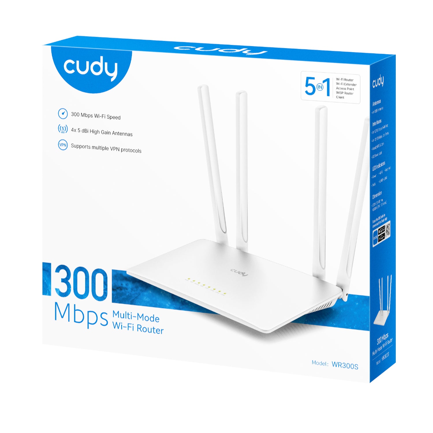 Cudy WR300S 300Mbps 5-Port Wi-Fi 4 Router - White - Stellar Technologies