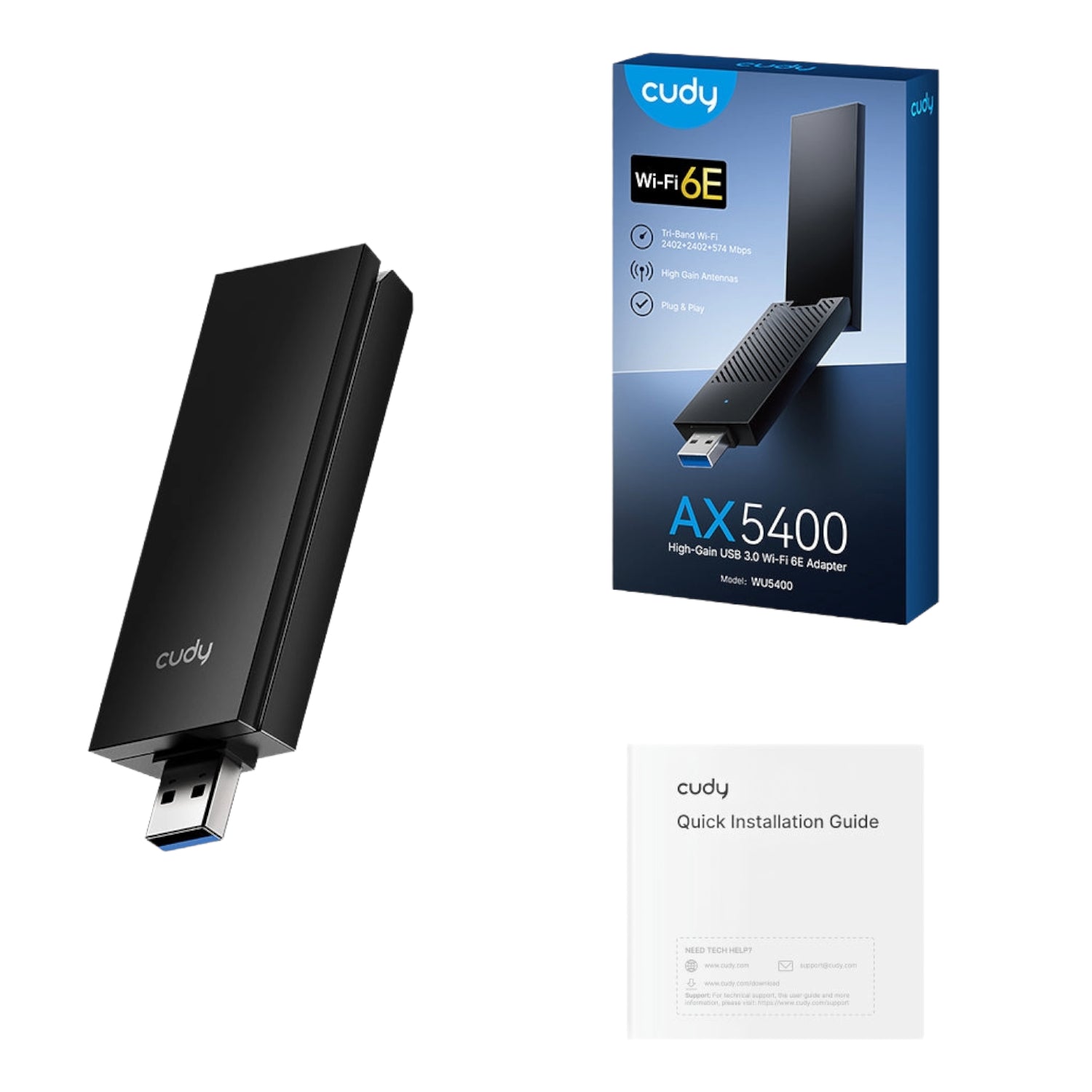 Cudy AX5400 Wi-Fi 6E USB 3.0 Tri-Band High-Gain Adapter-Black - Stellar Technologies