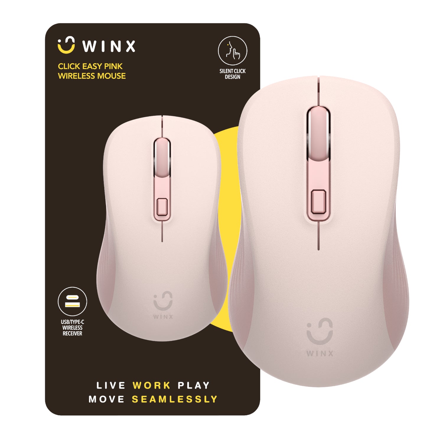 WINX CLICK Easy 1600DPI 2.4GHz Wireless Mouse - Pink - Stellar Technologies